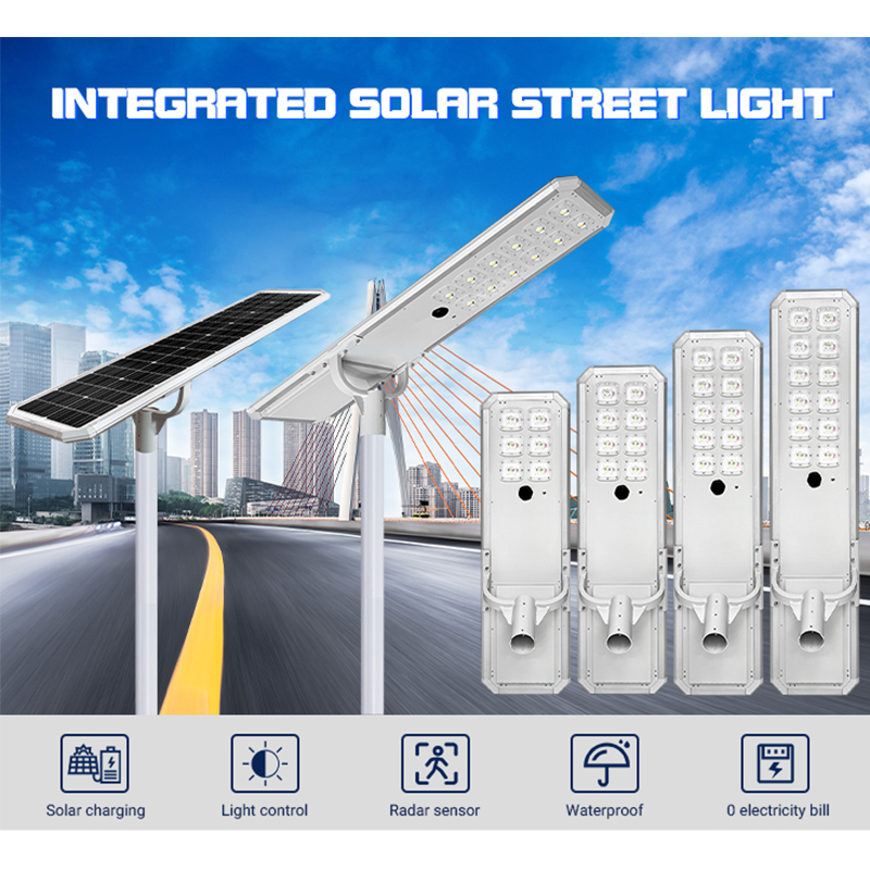 Aluminum Solar Street Lamp 100w 150w 200w 300w All in One Solar Street Light