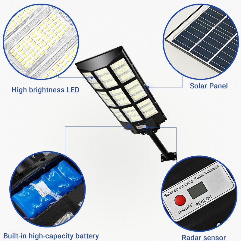 ເຊັນເຊີການເຄື່ອນໄຫວ 100w 200w 300w All in One Led Solar Street Light