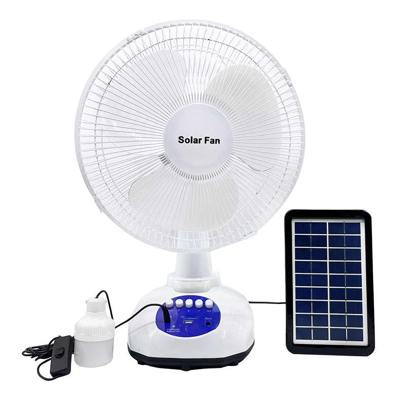 Cooling Rechargeable Fan ພັດລົມຕາຕະລາງພະລັງງານແສງອາທິດທີ່ມີແຜງພະລັງງານແສງອາທິດສໍາລັບການຕັ້ງແຄ້ມເຮືອນ RV