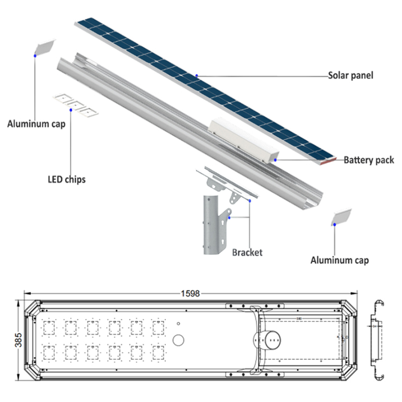 Aluminum Solar Street Lamp 100w 150w 200w 300w All in One Solar Street Light