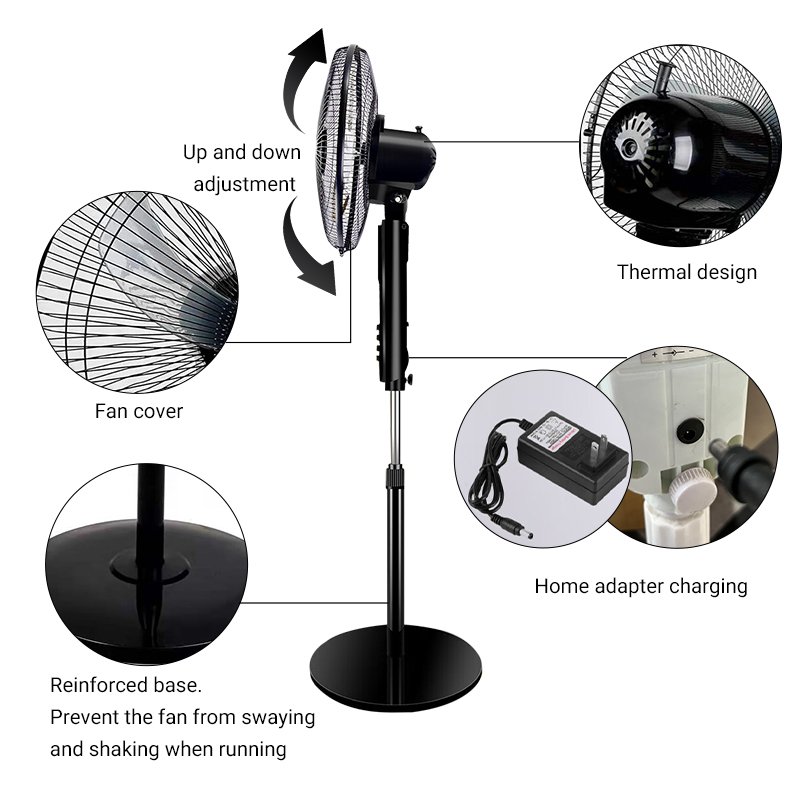 ພັດລົມພະລັງງານແສງອາທິດ 5-Blade Oscillating Standing Pedestal 16 ນິ້ວ